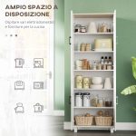 Mobile Dispensa da Cucina in Legno con 5 Ripiani Regolabili e 4 Ante, 60x30x170.5 cm, Bianco e color Legno - immagine 4