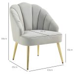 Poltrona in Velluto da Camera e Salotto a Conchiglia Stile Art Deco, Acciaio, 63x65x84 cm, Grigio - immagine 3