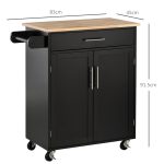 Carrello da Cucina con Cassetto e Armadietto 2 Ante, Ruote e Barra Laterale, 83x45x91.5cm, Nero - immagine 3
