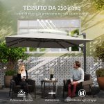 Ombrellone a Sbalzo con Manovella e Base a Croce, in Poliestere, Alluminio e Metallo, 365x297x256 cm, Grigio Chiaro - immagine 4