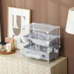 Gabbia per Criceti a 2 Livelli e 3 Porte con Ruota e Tubi, in Acciaio, PS e PP, 44.5x28x44 cm, Grigio e Bianco - immagine 7