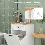 Mobiletto Bagno in Legno con Cesto Portabiancheria in Tessuto Ribaltabile e Cassetto, Bianco - immagine 6