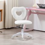 Sedia da Ufficio Imbottita con Schienale a Cuore e Rotelle, Poltrona moderno in Velluto Teddy e Plastica, 45x56x78-88 cm, Bianco | Aosom Italy - immagine 2
