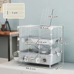 Gabbia per Criceti a 2 Livelli e 3 Porte con Ruota e Tubi, in Acciaio, PS e PP, 44.5x28x44 cm, Grigio e Bianco - immagine 3