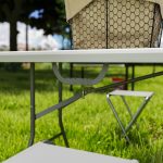 Tavolo da Giardino Pieghevole con Maniglia, Acciaio e Plastica, 180x74x74 cm, Bianco - immagine 9
