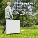 Tavolo da Giardino Pieghevole con Maniglia, Acciaio e Plastica, 180x74x74 cm, Bianco - immagine 4