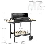 Barbecue a Carbonella ad Altezza Regolabile con 3 Ripiani e Vassoio, in Metallo Legno, 113x53.5x82.5 cm, Nera - immagine 3