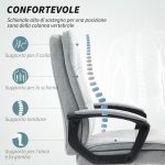 Sedia da Ufficio Ergonomica con Schienale Alto, Altezza Regolabile e Dondolo, Grigio - immagine 4