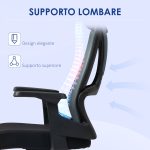Sedia da Ufficio con Supporto Lombare e Poggiatesta, Seduta Girevole con Altezza Regolabile, Nero - immagine 6