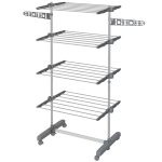 Stendino Verticale con 4 Ripiani Regolabili, in Acciaio e Plastica, 142x55x172 cm, Grigio e Argento