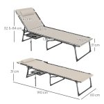 Sdraio Pieghevole e Reclinabile a 5 Livelli con Tavolino Laterale e Tasca, 60x190x31 cm, Crema - immagine 3