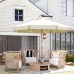Ombrellone da Giardino con Doppio Tettuccio, in Legno di Bambù e Poliestere, Ø325x250 cm, Beige - immagine 2