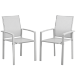 Set 2 Sedie da Giardino Impilabili con Seduta Traspirante, in Acciaio e Textilene, 56x58x89 cm, Grigio Chiaro