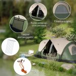 Tenda da Campeggio 6 Posti con 2 Stanze Separate, Poliestere e Fibra di Vetro, 450x215x180 cm, Verde Scuro - immagine 8