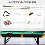 Tavolo da Biliardo ad Altezza Regolabile con Accessori, in MDF e Acciaio, 140x63x55-75 cm, Verde - immagine 6
