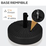 Base per Ombrellone da Giardino 3 m con Maniglie Incorporate, in HDPE e Acciaio, Ø51x36 cm, Nero - immagine 5