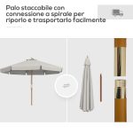Ombrellone da Giardino con Doppio Tettuccio, in Bambù e Poliestere, Ø325x250 cm, Grigio - immagine 4