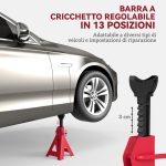 Set 2 Cavalletti Auto da 3 Tonnellate Regolabili da 29-42.5 cm, Acciaio al Carbonio e Ghisa, Rosso - immagine 4