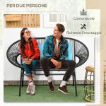 Divano da Giardino 2 Posti in Rattan PE e Acciaio con Cuscini e Braccioli, 132x72x83 cm, Nero - immagine 4