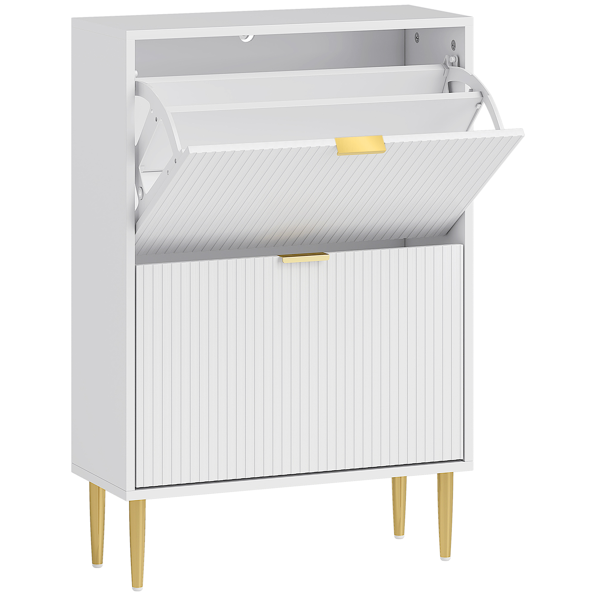 02Q10319993ad4dda.jpg Scarpiera Slim per 12 Paia di Scarpe con 2 Cassetti a Ribalta e Ripiani Regolabili, 60x24x91.5 cm, Bianco - immagine 1