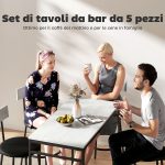 Set Tavolo Alto e 4 Sgabelli da Bar con Schienale e Poggiapiedi in Stile Industriale, Grigio Cemento - immagine 4