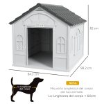 Casetta per Cani in PP Impermeabile con Tetto Inclinato e Porta di Ingresso, 84.2x98.2x82 cm, Grigio - immagine 3