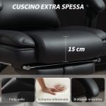 Sedia da Ufficio in Pelle PU con Poggiapiedi, Poggiatesta Regolabile e Supporto Lombare, Nero - immagine 5