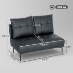 Divano 2 Posti in Finta Pelle Senza Braccioli e Trapuntato a Bottoni, 115x73x83 cm, Nero - immagine 3