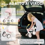 Triciclo per Bambini 5 in 1 con Maniglione di Spinta e Copertura Rimovibile, 96.5x49x101 cm, Rosa - immagine 8