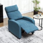 Poltrona Relax Reclinabile Manualmente con Poggiapiedi e Imbottita in Tessuto, Blu - immagine 8
