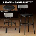Set Tavolo Alto e 4 Sgabelli da Bar con Schienale e Poggiapiedi in Stile Industriale, Grigio Cemento - immagine 5
