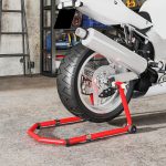 Cavalletto Moto Anteriore e Posteriore con Capacità 390 kg, Forcelle a U e L, Rotelle e Cuscinetti Antiscivolo, Rosso - immagine 8