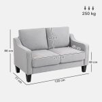 Divano 2 Posti Moderno e Salvaspazio in Tessuto Effetto Lino, 136x77x86 cm;, Grigio Chiaro - immagine 3