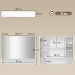Specchiera Bagno con Armadietto 3 Ante Soft Close e Ripiani Regolabili, 90x15x75 cm, Bianco - immagine 3