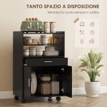 Mobile Microonde in Legno con Cassetto, Armadietto a 2 Ante e 2 Ripiani, 59x40x92 cm, Nero - immagine 4