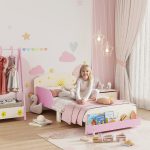 Letto per Bambini 3-8 Anni Basso in Legno con Spazio Contenitore e Sponde Laterali, 150x77x60 cm, Rosa - immagine 2