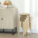 Set 4 Sgabelli Impilabili e Imbottiti con Rivestimento in Tessuto e Gambe in Legno, Cachi - immagine 8