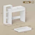 Scrivania PC Moderna con 3 Ripiani Aperti e Cassetto, in Legno Bianco, 100x40x90 cm - immagine 3