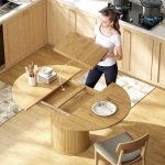 Tavolo Espandibile per 6-8 Persone da Rotondo a Ovale con Base a Piedistallo, in Legno e Acciaio, color Legno - immagine 7
