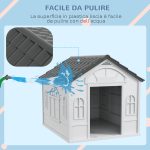 Casetta per Cani in PP Impermeabile con Tetto Inclinato e Porta di Ingresso, 84.2x98.2x82 cm, Grigio - immagine 5