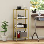 Mobiletto Scaffale a 4 Livelli Minimal in Metallo e Vetro Temperato, 40x30x96.5 cm, color Oro - immagine 7