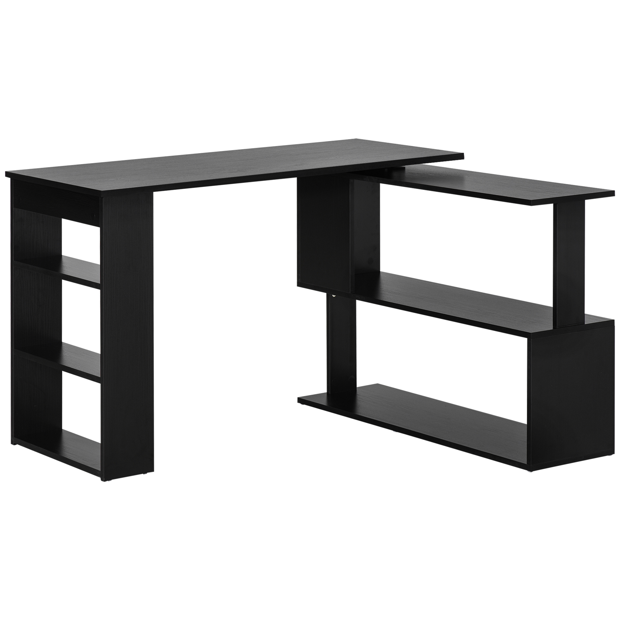DfAd1b19c2196163f.jpg Scrivania Angolare con Piano Girevole a 360° e 5 Ripiani, 120x110x74.5 cm, Nero - immagine 1
