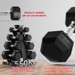 Set Manubri da Palestra Esagonali con Supporto e Impugnatura Antiscivolo, 2x2kg, 2x5kg, 2x8kg, 2x10kg, Nero - immagine 6