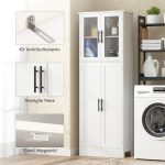 Mobile Bagno Alto con Ripiani Regolabili, Ante in Vetro e Legno, 60x30x170 cm, Bianco - immagine 7