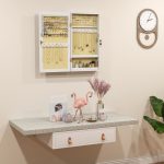 Mobiletto Portagioie a Specchio con Design a Muro e 2 Chiavi di Sicurezza, in Legno, 36.5x9.5x67 cm, Bianco - immagine 7