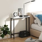 Tavolo Consolle da Ingresso con Piano Effetto Marmo, in Legno e Acciaio, 75x24x76 cm, Bianco e Nero - immagine 9
