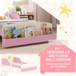 Letto per Bambini 3-8 Anni Basso in Legno con Spazio Contenitore e Sponde Laterali, 150x77x60 cm, Rosa - immagine 6