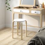 Set 4 Sgabelli Rotondi Impilabili in Legno Bianco, Ø40x45 cm - immagine 9