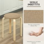 Set 4 Sgabelli Impilabili e Imbottiti con Rivestimento in Tessuto e Gambe in Legno, Cachi - immagine 5