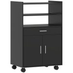 Mobile Microonde in Legno con Cassetto, Armadietto a 2 Ante e 2 Ripiani, 59x40x92 cm, Nero